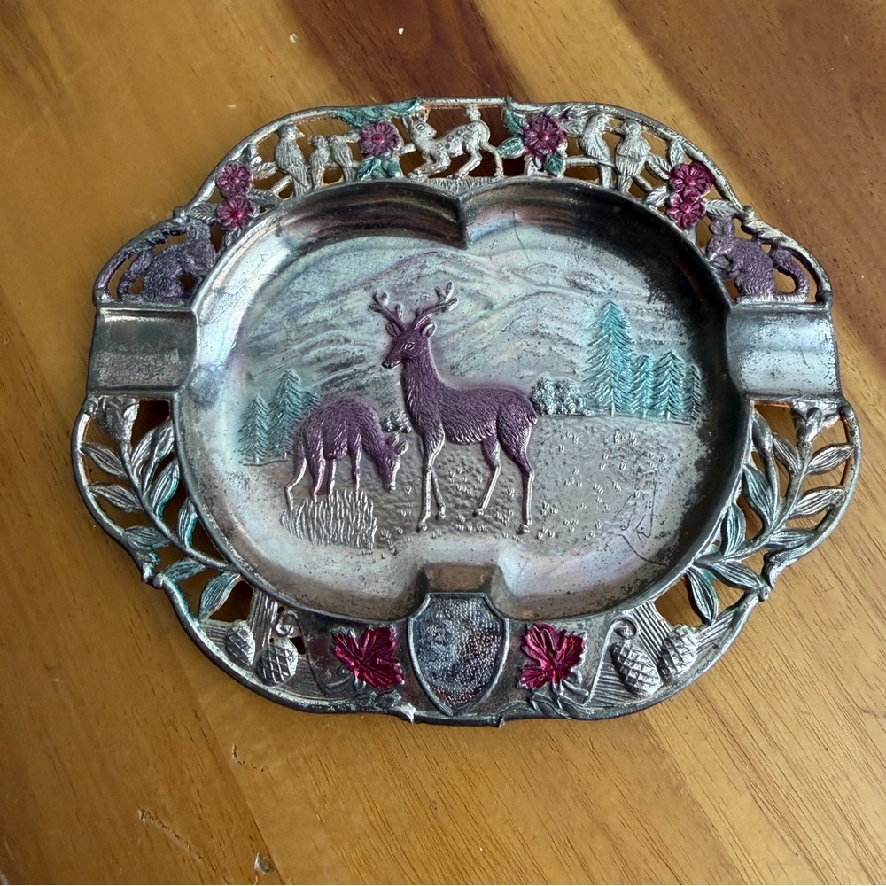 Japan metal deer tree scene ashtray‎